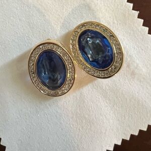 Swarovski Gold-Tone Blue Crystal Clip-On Earrings Vintage